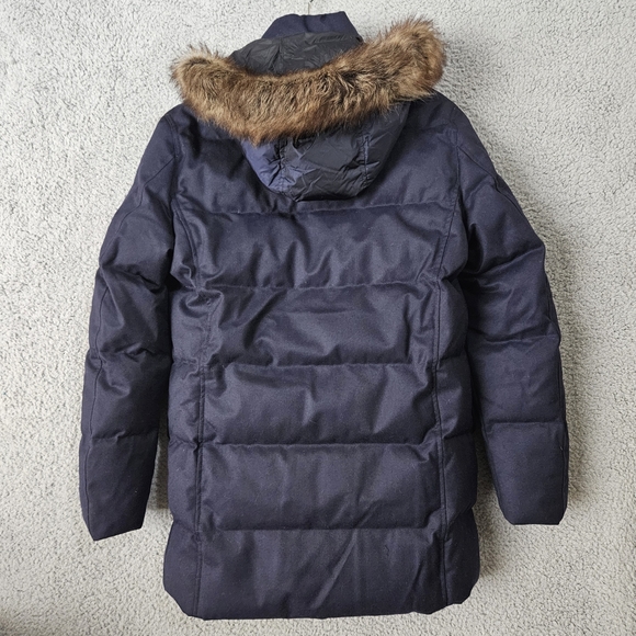 Massimo Dutti Men's S Small Navy Blue Wool Down Parka Coat Hooded Puffer Jacket - Picture 2 of 15